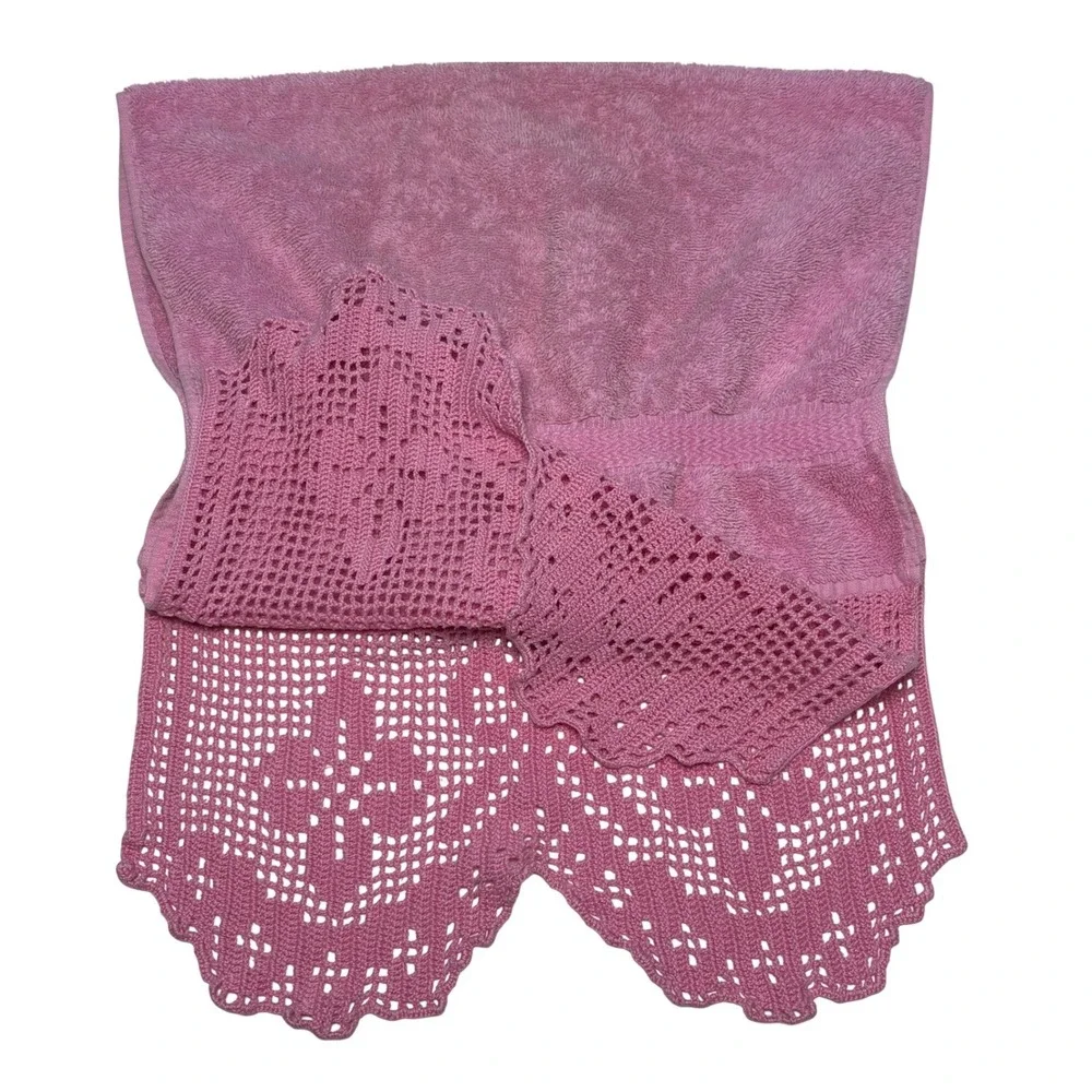 Vintage Hand Towel Made in Italy Crochet Lace Trim Cotton Terry Gabel